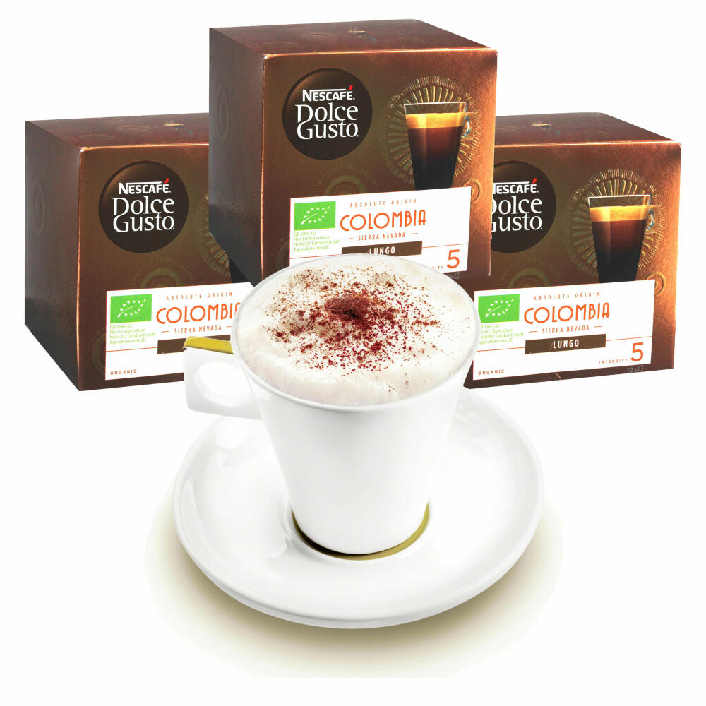 Nescafé DOLCE GUSTO Tassen Geschenkset, 3 Packungen mit Becher Absolute Origin Colombia Sierra Nevada Lungo, Kaffee Kapsel, Kaffeekapsel, Röstkaffee, Bio