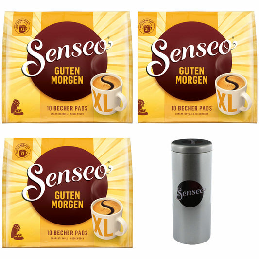 Senseo Coffee Pads Premium Set Good Morning XL, Pack of 3, Strong &amp; Intense, Coffee Pads, 10 Pads Each, with Pad Container