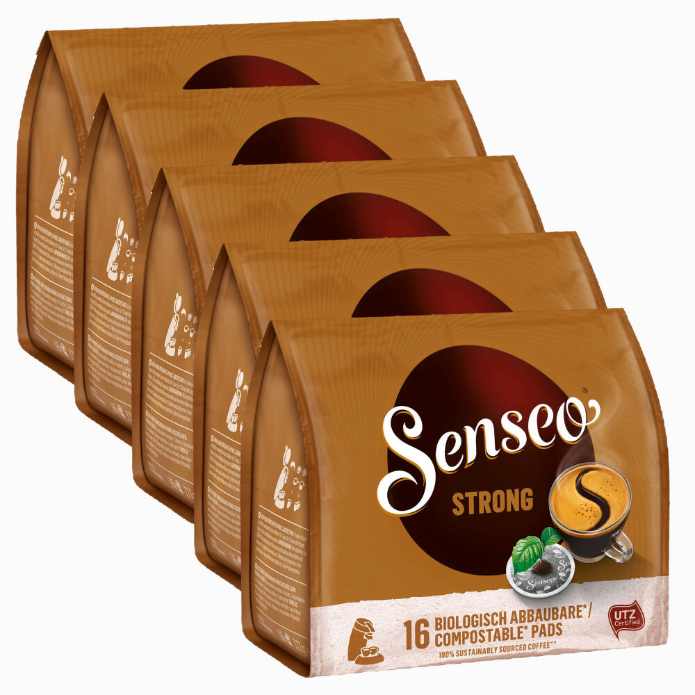 Senseo Coffee Pads Strong, Intense and Full-Bodied Taste, Coffee, New Design, Pack of 5, 5 x 16 Pads