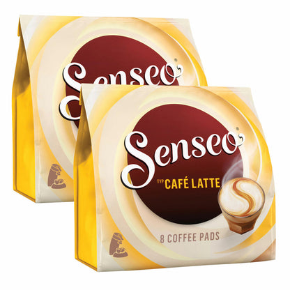 Senseo coffee pads Café Latte, aromatic coffee with creamy milky taste, milk coffee 2 x 8 pads