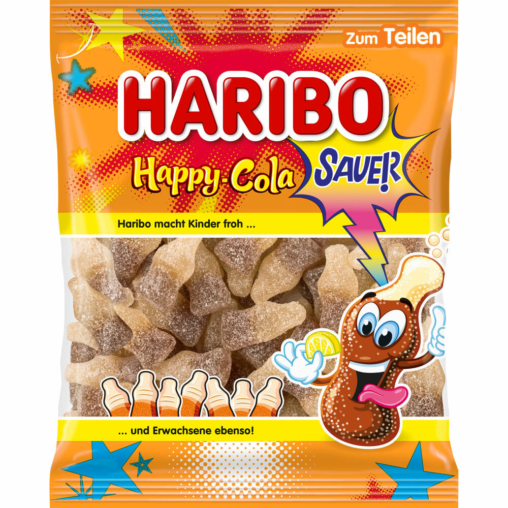 Haribo Happy Cola Sauer, Fruchtgummi, Weingummi, im Beutel, Tüte, 175 g