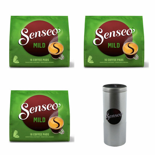 Senseo Kaffeepads Premium Set Mild, 3er Pack, Feiner und Samtweicher Geschmack, Kaffee, je 16 Pads, mit Paddose