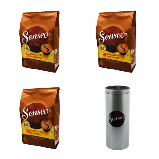 Senseo Kaffeepads Strong / Kräftig, 3er Pack, Kraftvoller Geschmack, Kaffee, 144 Pads, mit Paddose