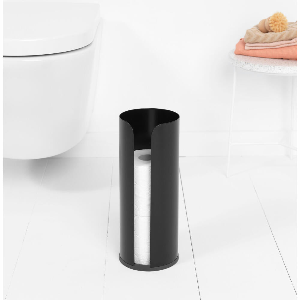 Brabantia Toilet Roll Dispenser ReNew, Steel, Plastic, Matt Black, for 3 Rolls, 280504