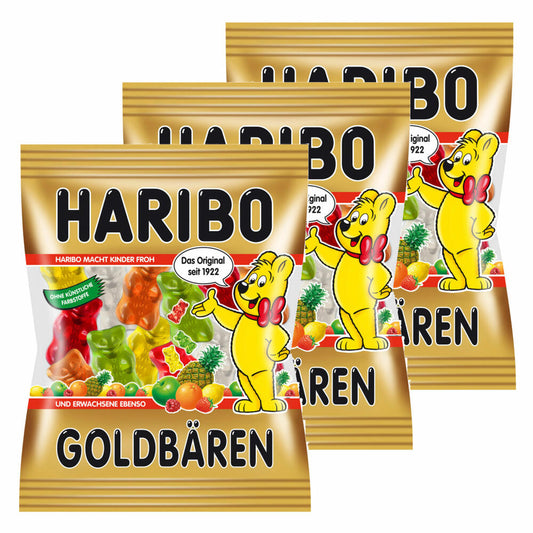 Haribo Goldbären Mini, 3er Pack, Gummibärchen, Weingummi, Fruchtgummi, Im Beutel, Tüte