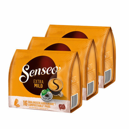 Senseo Coffee Pads Extra Mild, Round &amp; Aromatic, Coffee, Pack of 3, 3 x 16 Pads