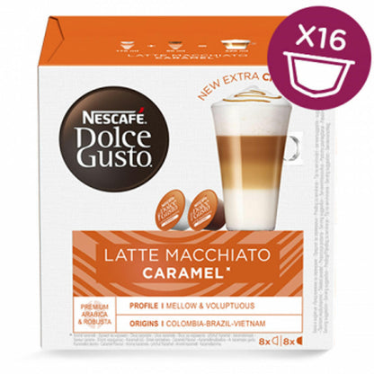 Nescafé DOLCE GUSTO Tassen Geschenkset, 3 Packungen mit Becher Caramel Latte Macchiato, Karamell, Kaffee, Kaffeekapsel, Kapseln