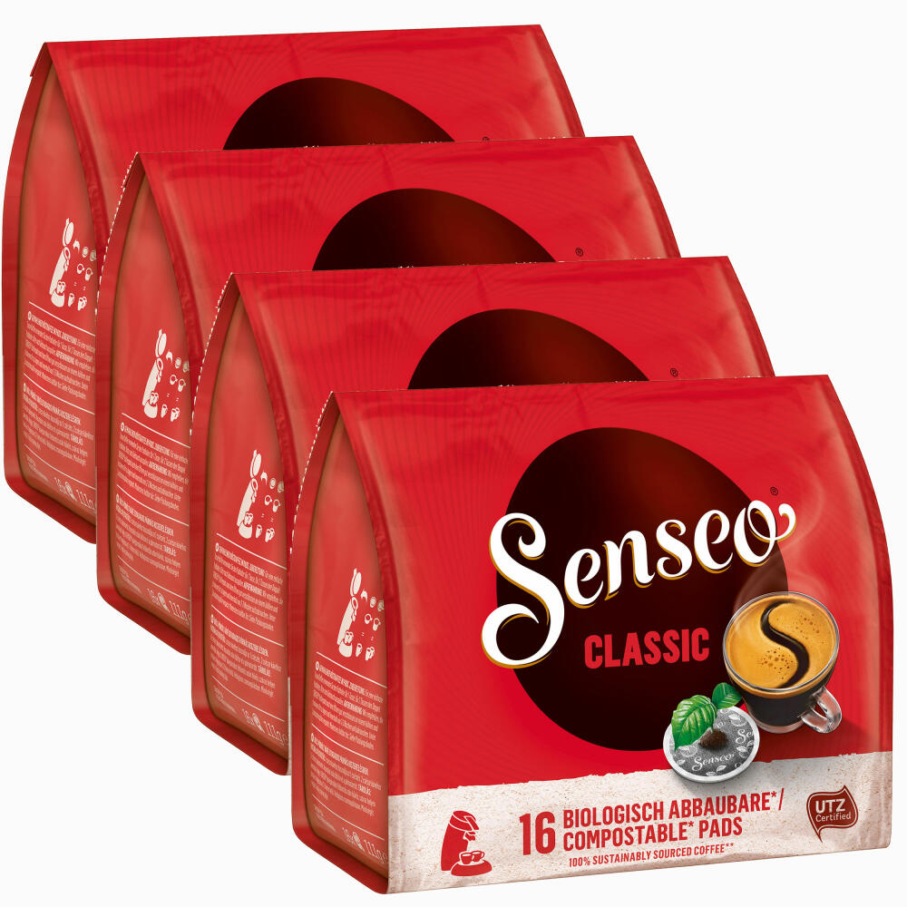 Senseo Coffee Pads Classic / Classic, new design, intense &amp; full-bodied taste, coffee, pack of 4, 4 x 16 pads