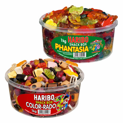 Haribo Classics Runddosen 2er Set, Color-Rado, Phantasia, Fantasia, Gummibärchen, Weingummi, Fruchtgummi, 2 x 1000g Dose