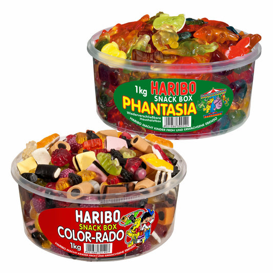 Haribo Classics Runddosen 2er Set, Color-Rado, Phantasia, Fantasia, Gummibärchen, Weingummi, Fruchtgummi, 2 x 1000g Dose