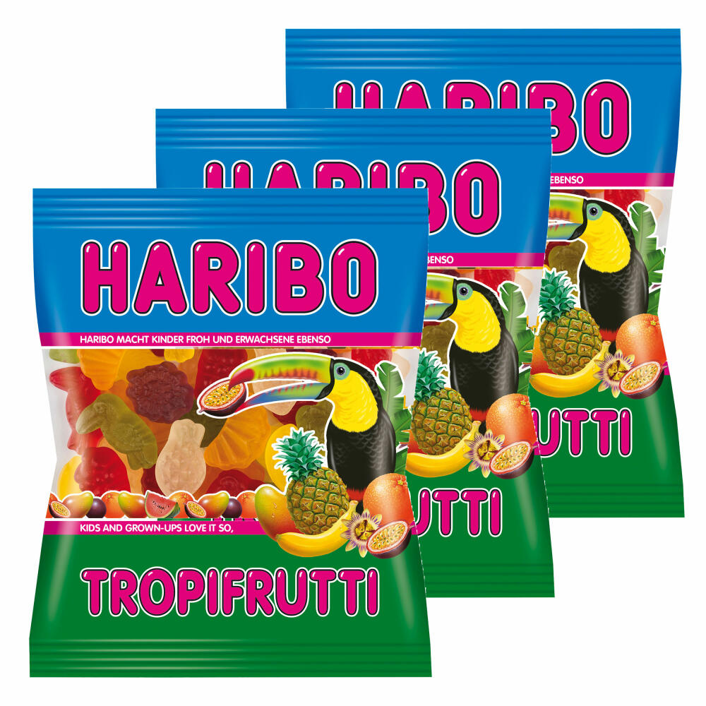 Haribo Tropifrutti, 3er Pack, Gummibärchen, Weingummi, Fruchtgummi, Im Beutel, Tüte