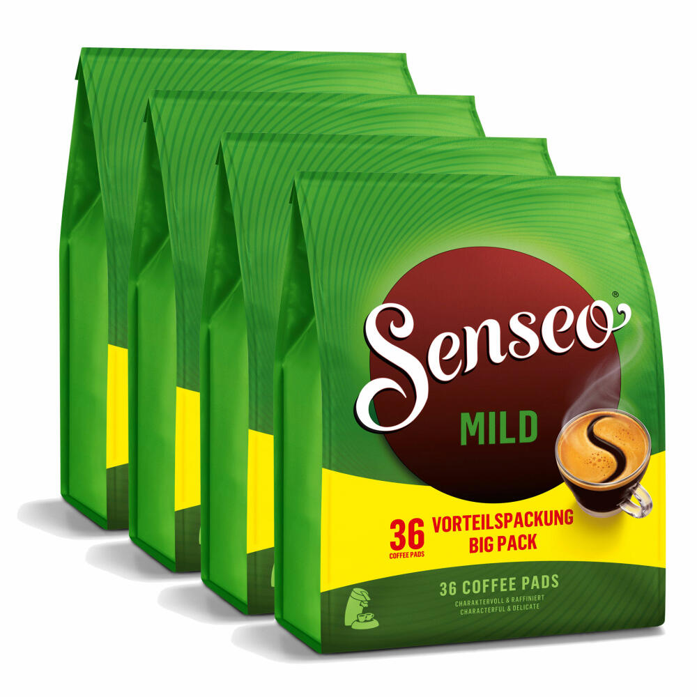 Senseo coffee pads Mild Roast, fine and velvety taste, coffee, new design, pack of 4, 4 x 36 pads