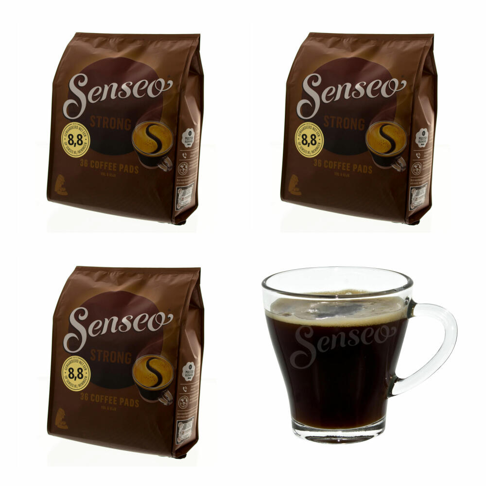 Senseo Kaffeepads Kräftig / Strong, Intensiver und Vollmundiger Geschmack, Kaffee, 108 Pads, mit Tasse