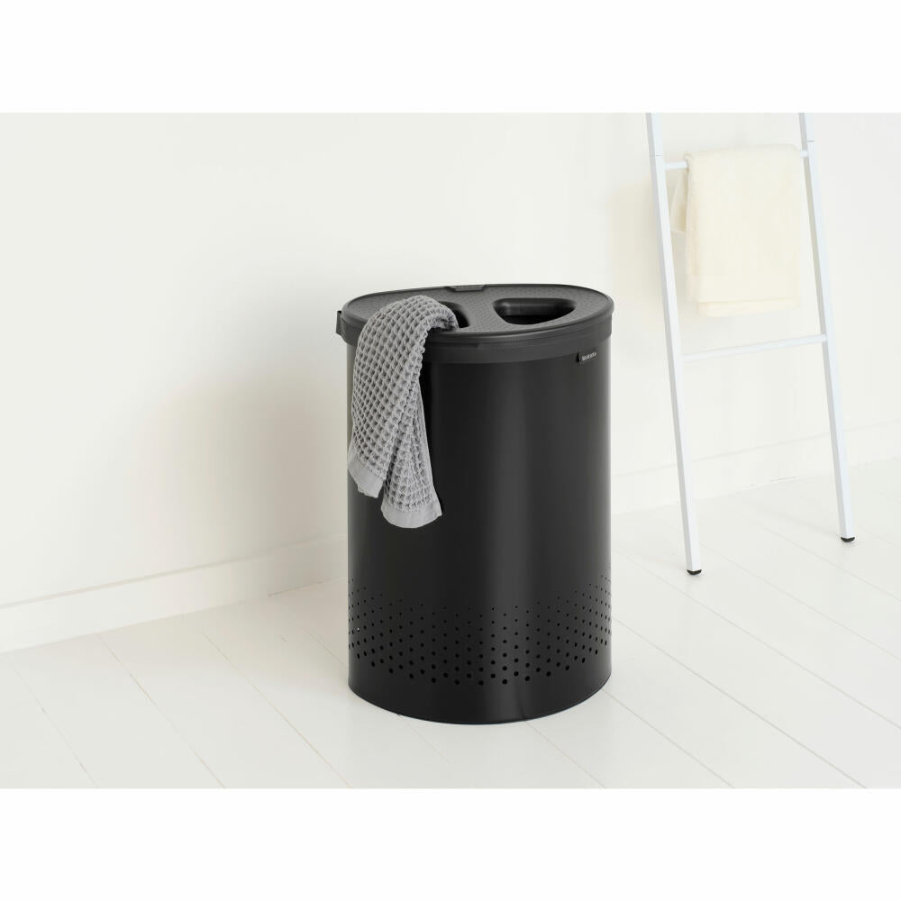 Brabantia Wäschebox Selector, Wäschekorb, Wäschetonne, Stahl, Kunststoff, Matt Black, 55 L, 242366