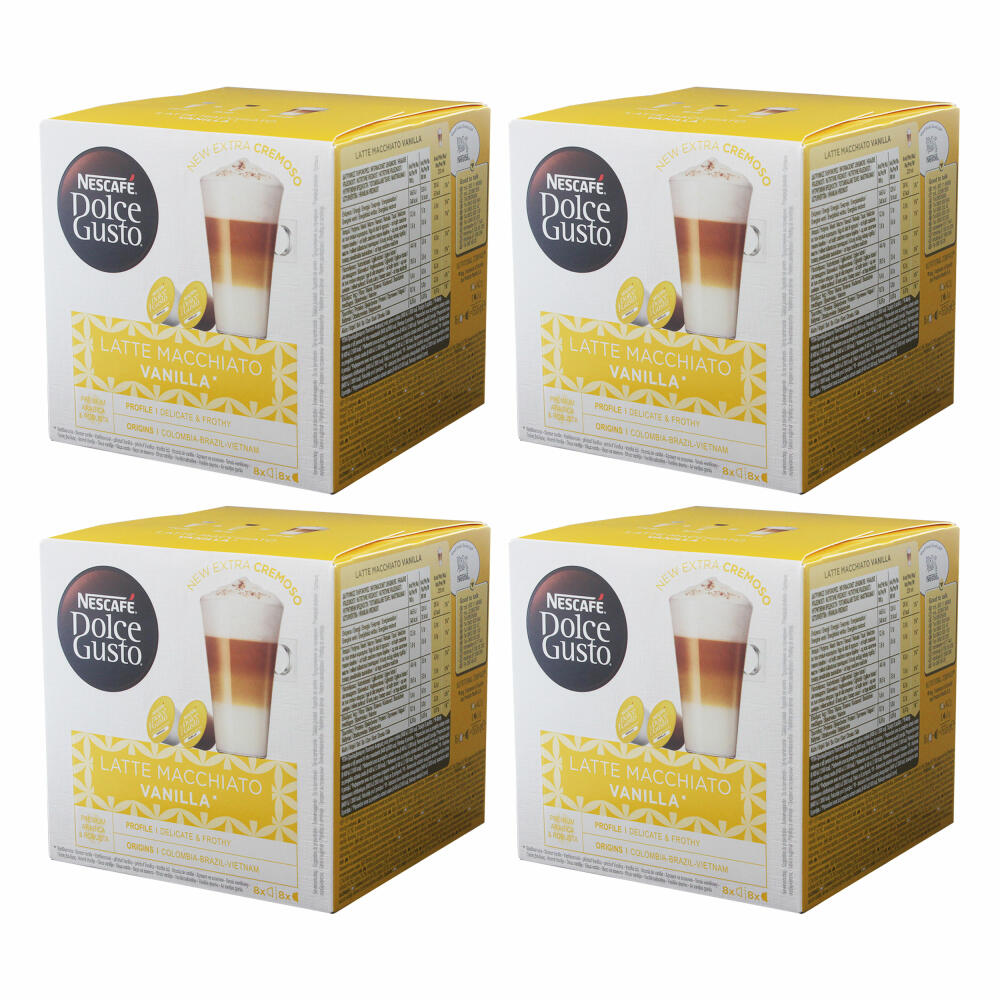 Nescafé Dolce Gusto Latte Macchiato Vanilla, Kaffee, Kaffeekapsel, 4er Pack, 4 x 16 Kapseln (32 Portionen)