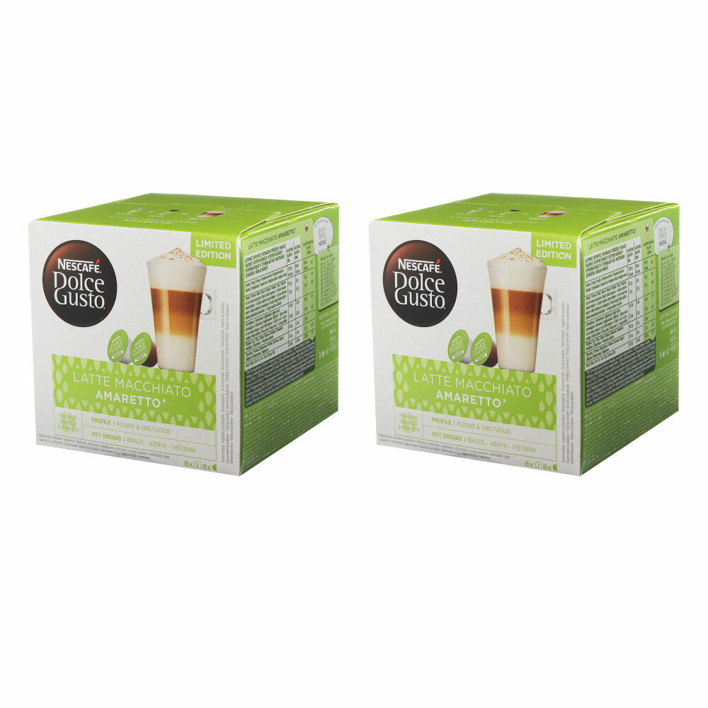 Nescafé Dolce Gusto Latte Macchiato Amaretto 2er Set, Kaffeekapsel, Kaffee, 2 x 16 Kapseln (16 Portionen)