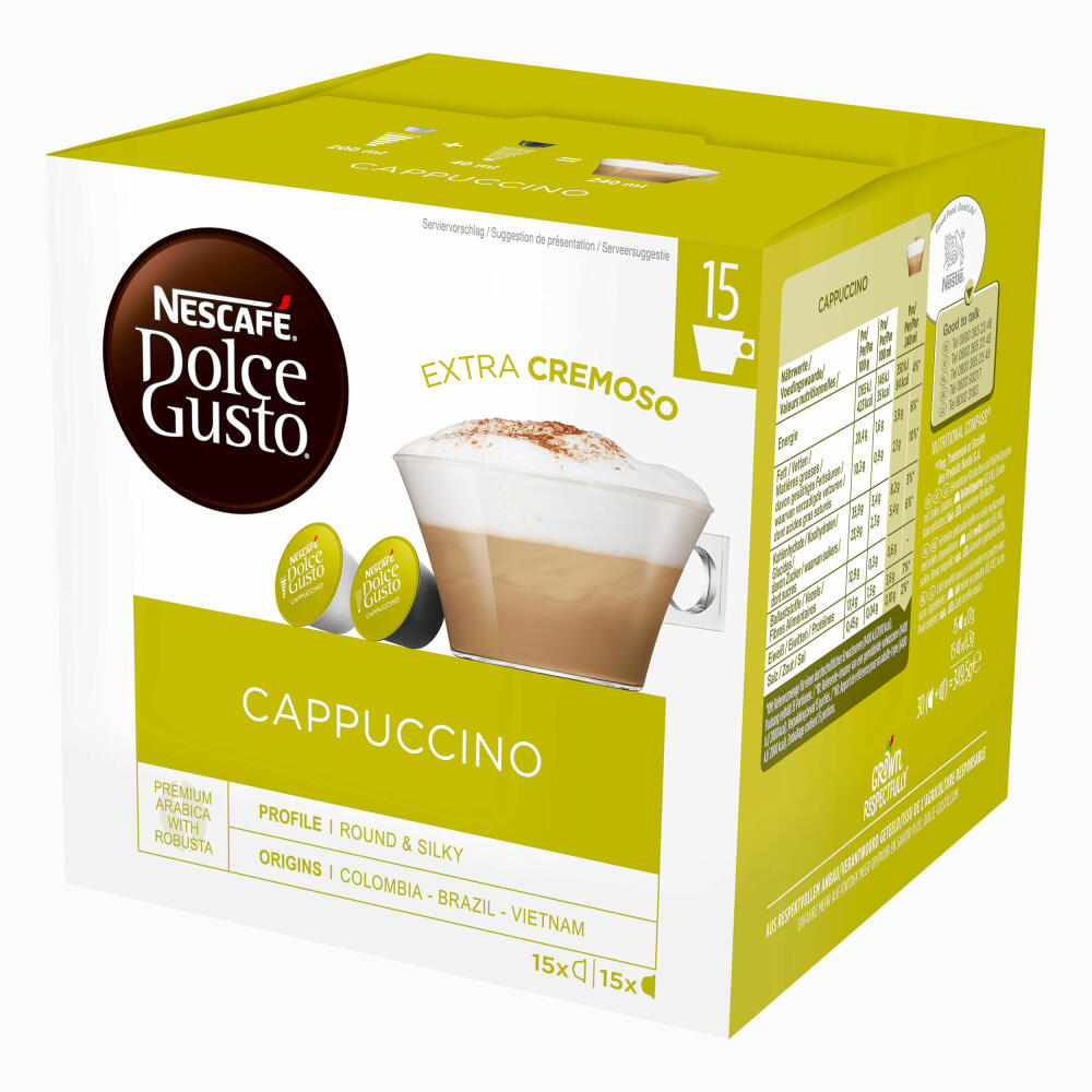 Nescafé Dolce Gusto Cappuccino Vorratsbox, Kaffee, Kaffeekapseln, 30 Kapseln / 15 Portionen