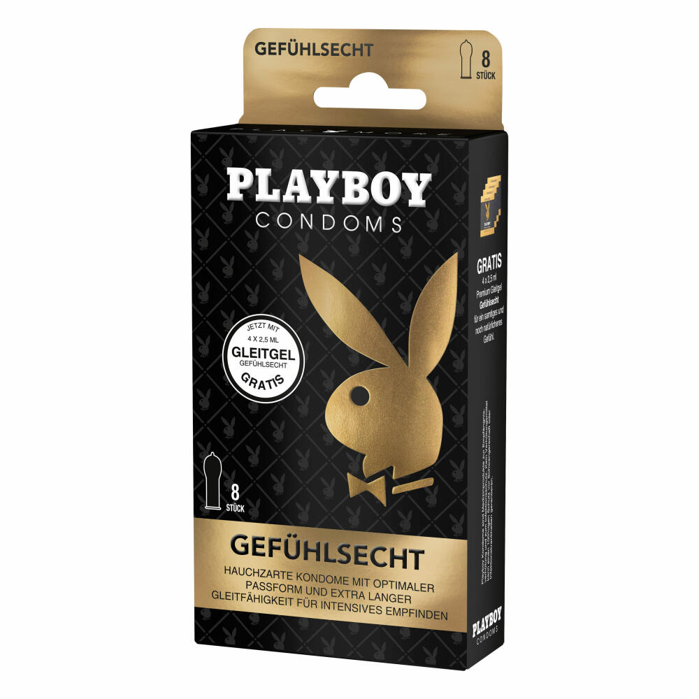 Playboy Condoms Kondome Gefühlsecht, Verhütungsmittel, Intensiv, mit Gleitgel gratis, 56 mm, 2 x 8 Stück