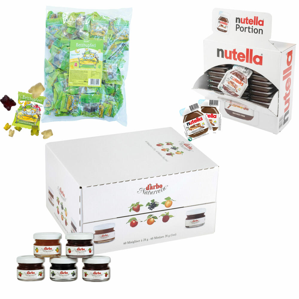 Bed & Breakfast Bundle Guten Morgen - Frühstücksportionen Konfitüre + Nutella + Betthupferl, Vorteils-Set