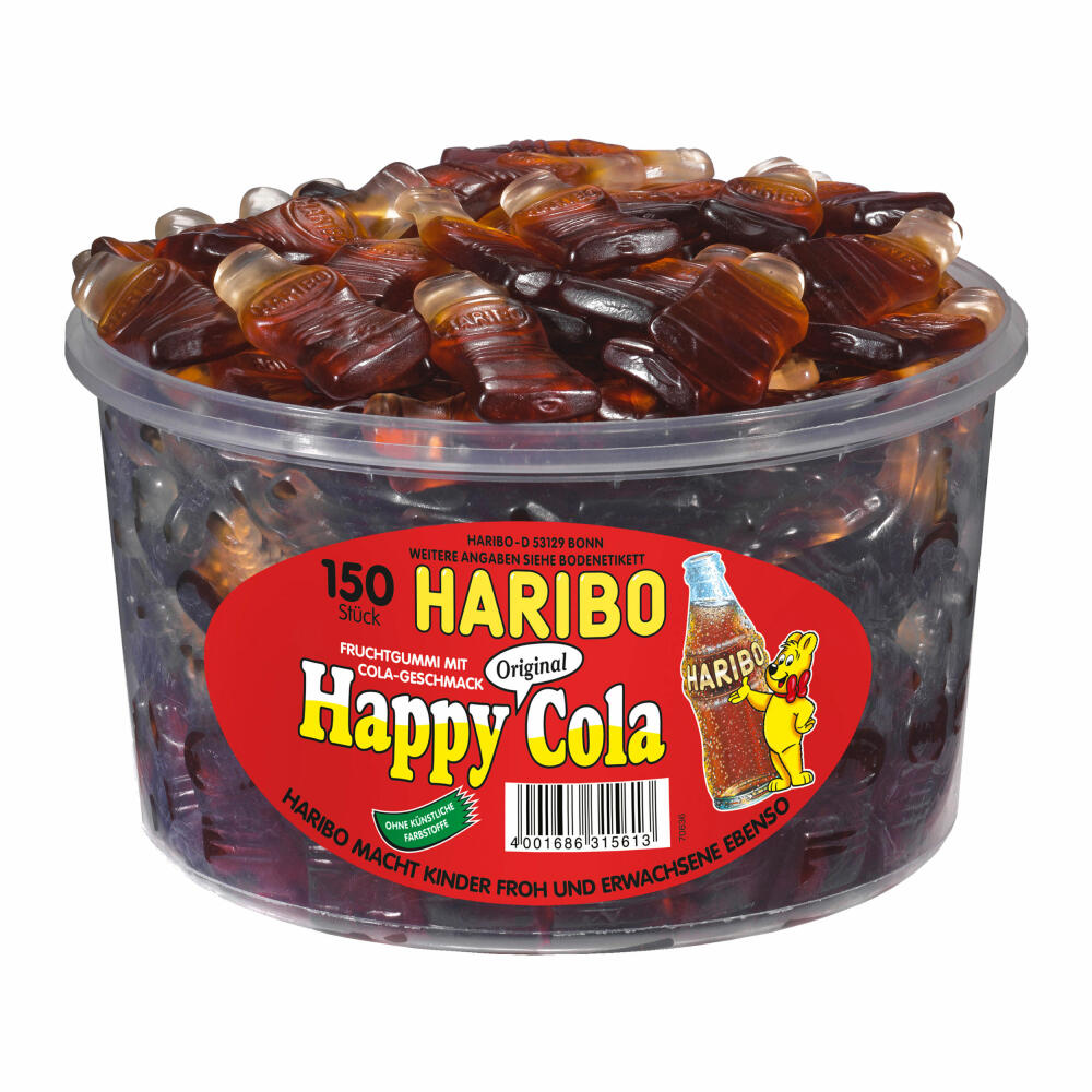 Haribo Happy Cola, Gummibärchen, Weingummi, Fruchtgummi, 150 Stück, 1200g Dose