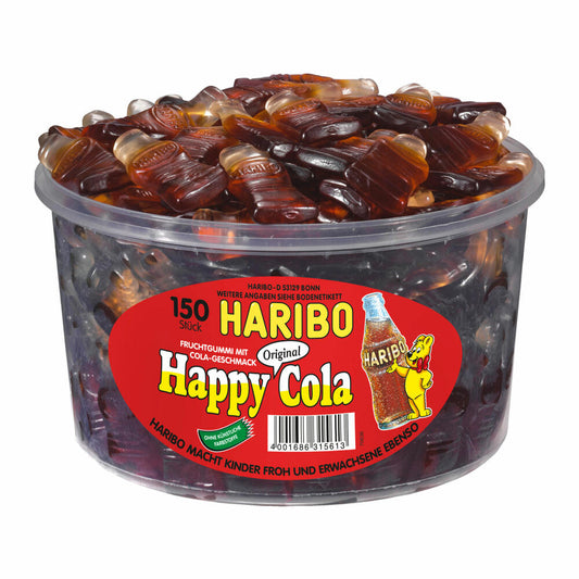 Haribo Happy Cola, Gummibärchen, Weingummi, Fruchtgummi, 150 Stück, 1200g Dose