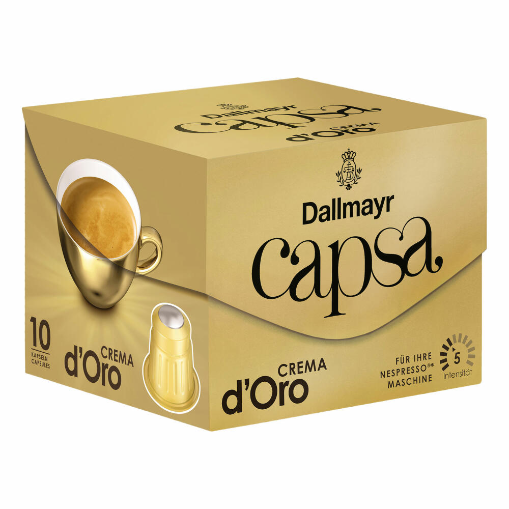 Dallmayr Capsa Crema d'Oro, Nespresso Kompatibel Kapsel, Kaffeekapsel, Röstkaffee, Kaffee, 10 Kapseln, 56 g