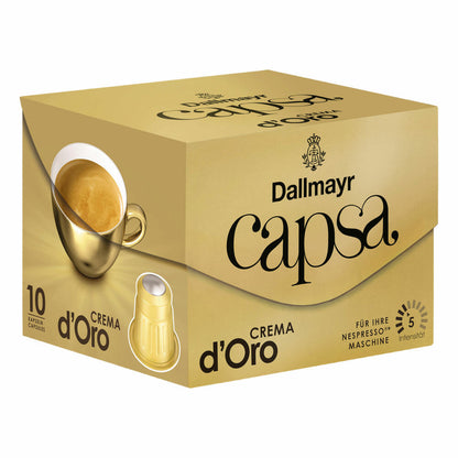 Dallmayr Capsa Crema d'Oro, Nespresso Compatible Capsule, Coffee Capsule, Roasted Coffee, Coffee, 10 Capsules, 56 g