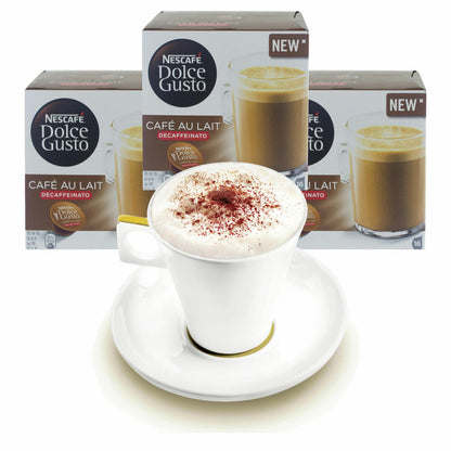 Nescafé DOLCE GUSTO Tassen Geschenkset, 3 Packungen mit Becher Cafe au Lait Decaffeinato, Entkoffeinierter Kaffee, Kaffeekapsel, Kapseln