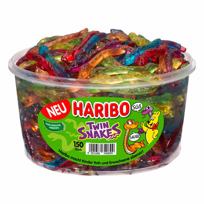 Haribo Twin Snakes, set of 3, gummy bears, wine gums, fruit gums, 150 pieces, tin, 1200 g