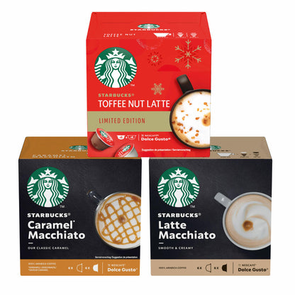 Nescafé Dolce Gusto Starbucks Latte Bundle, 3 Varieties, Latte, Caramel, Toffee, Coffee Capsules, 3 x 12 Capsules