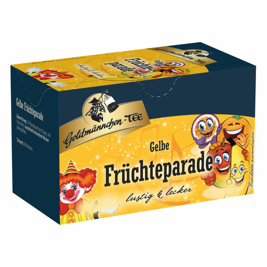 Goldmännchen Tee gelbe Kinder Früchteparade, Früchtemischung, 20 einzeln versiegelte Teebeutel