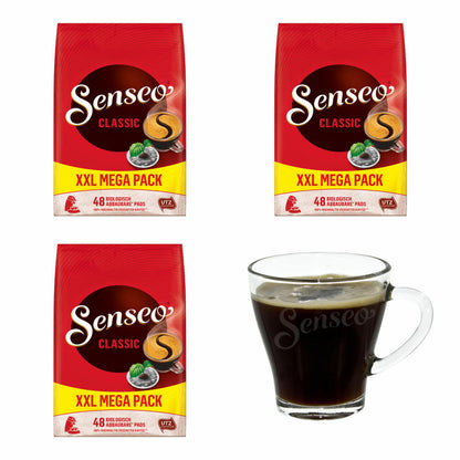 Senseo Kaffeepads Classic / Klassisch, 3er Pack, Intensiver und Vollmundiger Geschmack, Kaffee, 144 Pads , mit Tasse