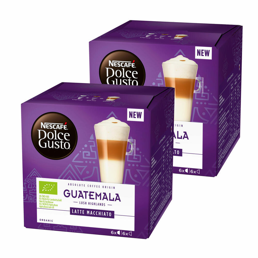 Nescafé Dolce Gusto Absolute Origin Guatemala Latte Macchiato 2er Set, Kaffee Kapsel, Kaffeekapsel, 24 Kapseln / 12 Portionen