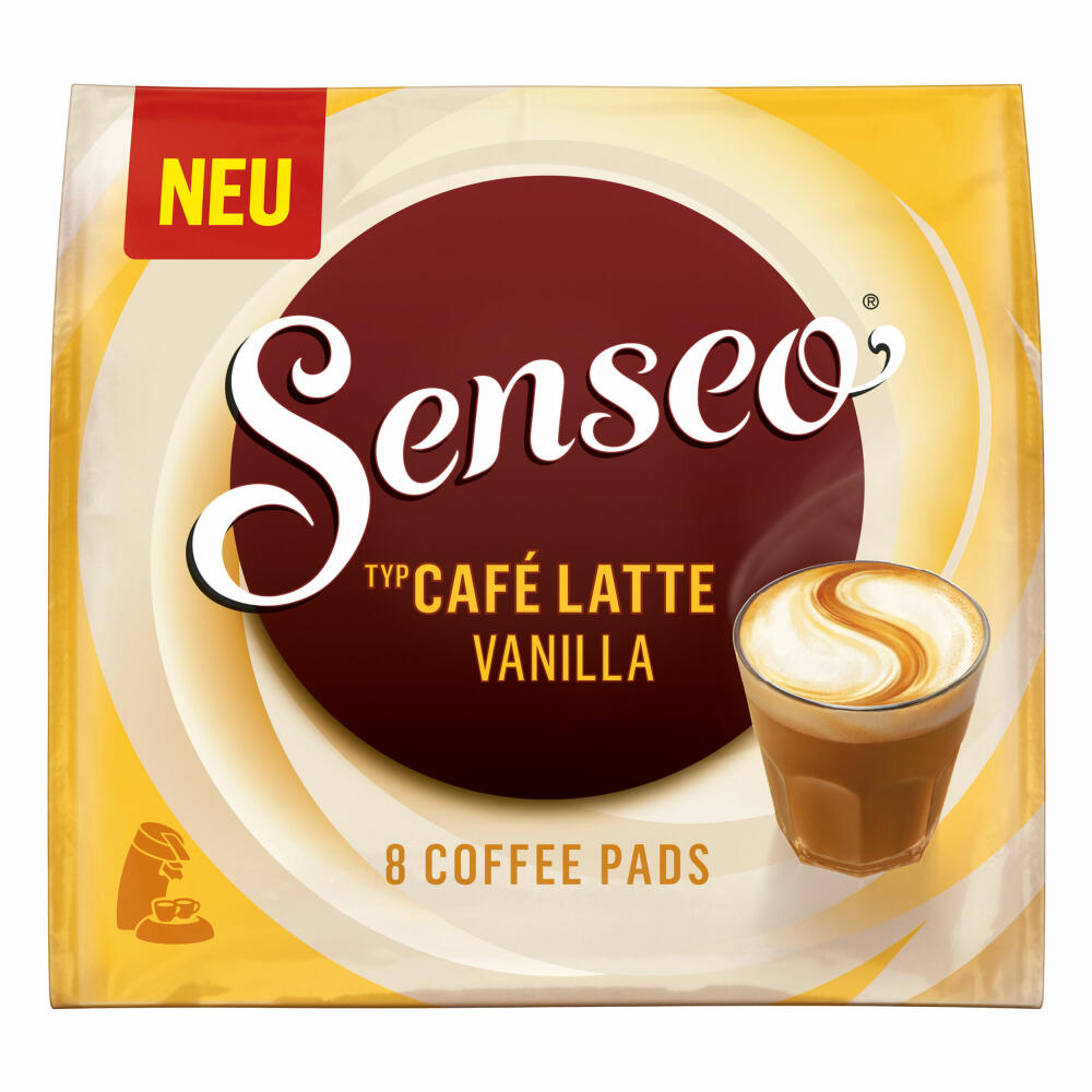 Senseo Kaffeepads Café Latte Vanilla, 3er Pack, Vanille Milchkaffee, Milch Kaffee Pad, je 8 Pads, mit Tasse