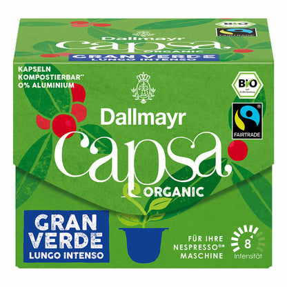 Dallmayr Capsa Gran Verde Lungo Intenso, Nespresso kompatibel Kapsel, Organic, Kaffeekapsel, Espressokapsel, 10 Kapseln, 56 g