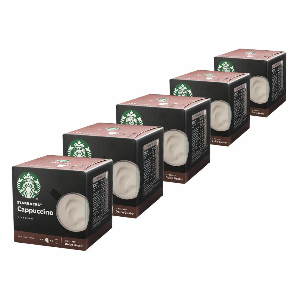 Nescafé Dolce Gusto Starbucks Cappuccino, 5er Set, Kaffeegetränk, Kaffee, Cremig, Kaffeekapsel, Röstkaffee, 5 x 12 Kapseln