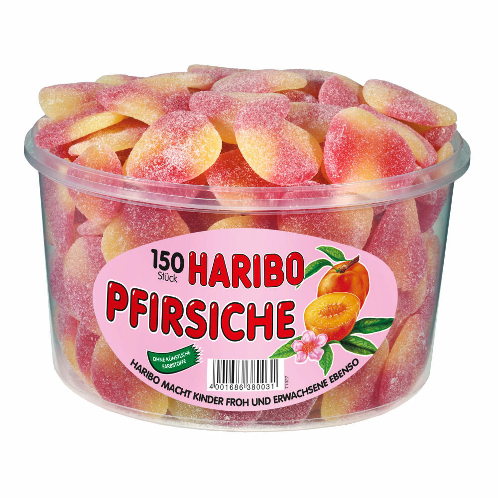 Haribo Pfirsiche, Gummibärchen, Weingummi, Fruchtgummi, 150 Stück, 1350g Dose