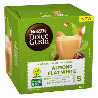 Nescafé Dolce Gusto Mandel Flat White 2er Set, Almond, Mandeldrinkzubereitung mit Kaffee, Milchkaffee, 2x12 Kapseln / Portionen