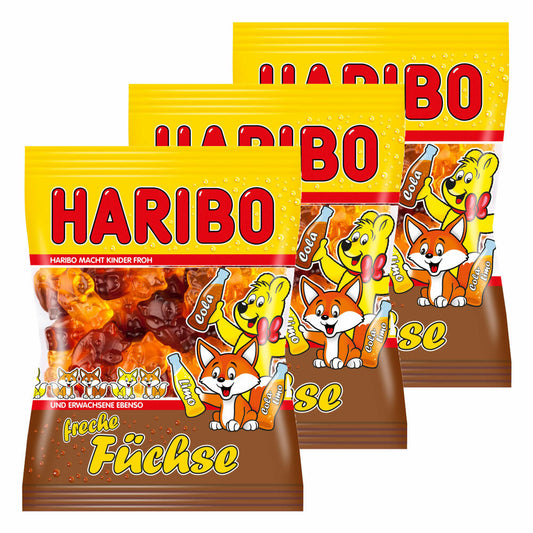 Haribo Freche Füchse, 3er Pack, Gummibärchen, Weingummi, Fruchtgummi, Im Beutel, Tüte