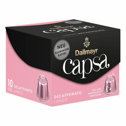 Dallmayr Capsa Lungo Decaffeinato, Nespresso kompatibel Kapsel, entkoffeiniert, Kaffeekapsel, Espressokapsel, 10 Kapseln, 56 g