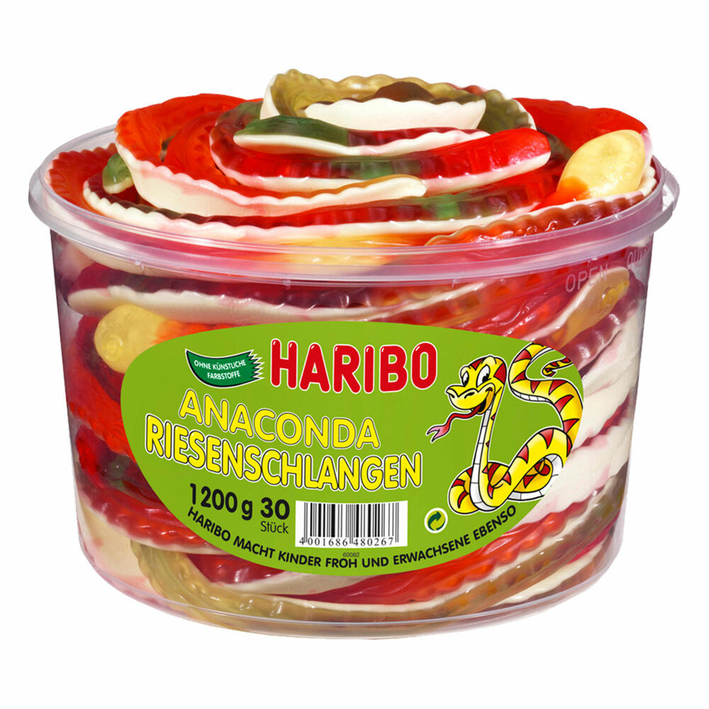 Haribo Anaconda Riesenschlangen, Gummibärchen, Weingummi, Fruchtgummi, 30 Stück, 1200g Dose