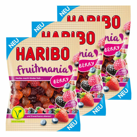 Haribo Fruitmania Berry, 3er Set, mit Fruchtsaft, Gummibärchen, Weingummi, Fruchtgummi, im Beutel, 525 g