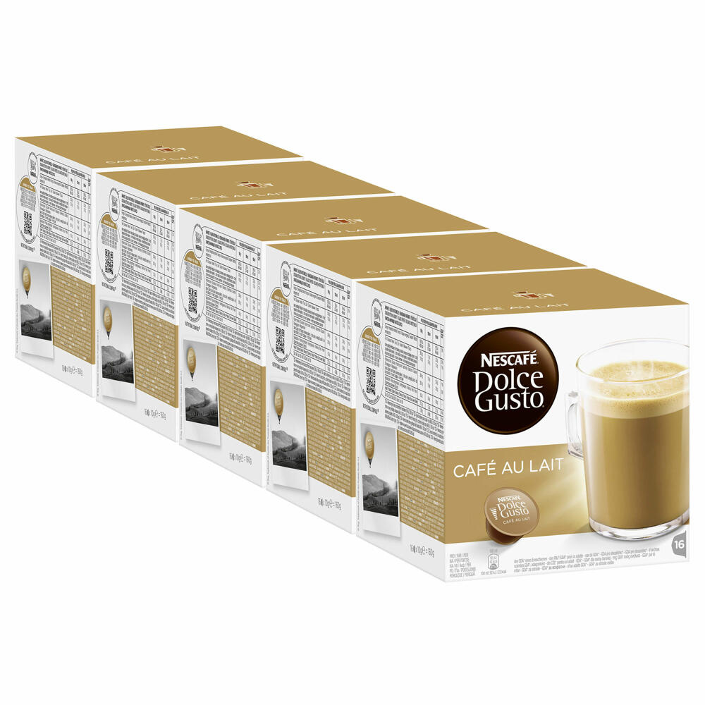 Nescafé Dolce Gusto Café au lait, Kaffee, Milchkaffee, Kaffeekapsel, 5er Pack, 5 x 16 Kapseln