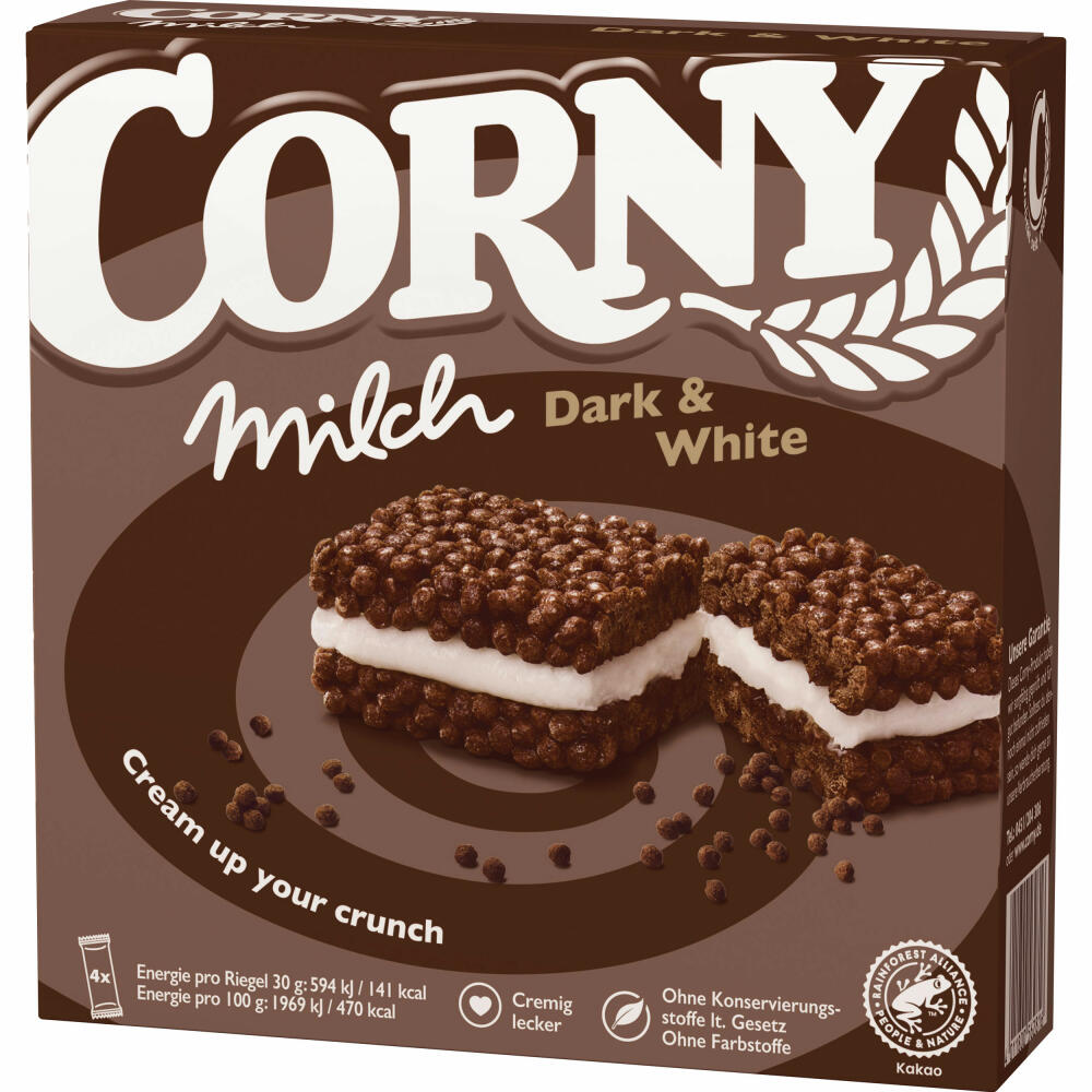 Corny Milk Dark &amp; ​​White, Chocolate Bar, Cereal Bar, Chocolate Bar, 4 x 30 g