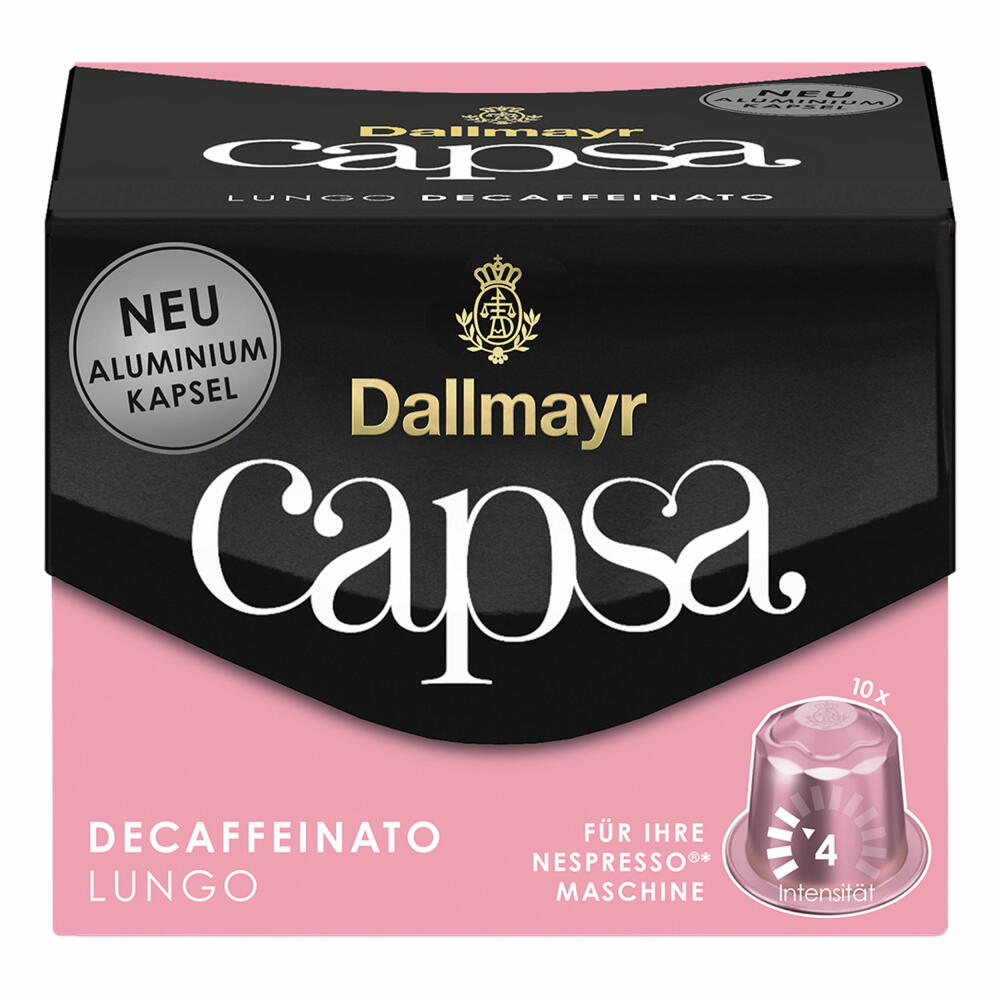 Dallmayr Capsa Lungo Decaffeinato, Nespresso kompatibel Kapsel, entkoffeiniert, Kaffeekapsel, Espressokapsel, 10 Kapseln, 56 g