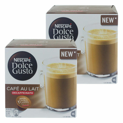 Nescafé Dolce Gusto Cafe au Lait Decaffeinato, Entkoffeinierter Kaffee, Kaffeekapsel, 32 Kapseln