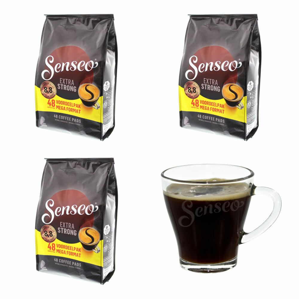 Senseo Coffee Pads Extra Strong / Extra Strong, Intense and Full-Bodied Taste, Coffee for Coffee Pad Machines, 144 Pads, with Cup