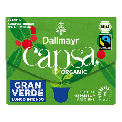 Dallmayr Capsa Gran Verde Lungo Intenso, Nespresso compatible capsule, Organic, coffee capsule, espresso capsule, 10 capsules, 56 g