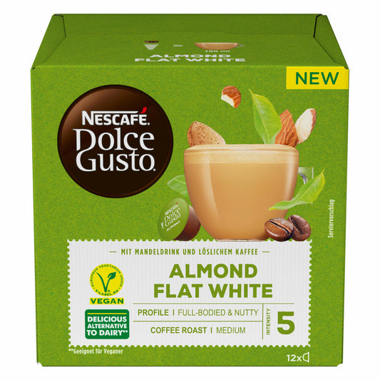 Nescafé Dolce Gusto Almond Flat White, Almond, almond drink preparation with coffee, milk coffee, 12 capsules / servings