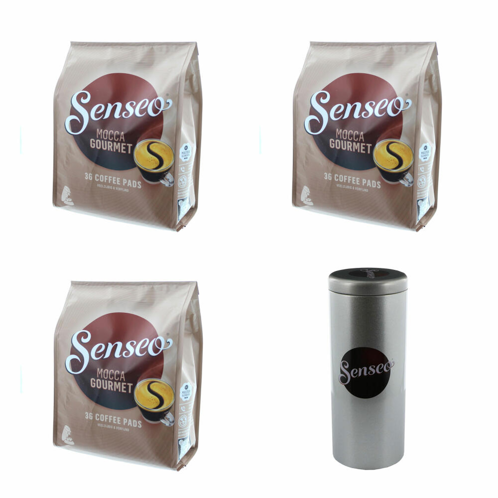 Senseo coffee pads Mocca Gourmet, Fresh &amp; Intensive, coffee for coffee pad machines, 108 pads, with pad container